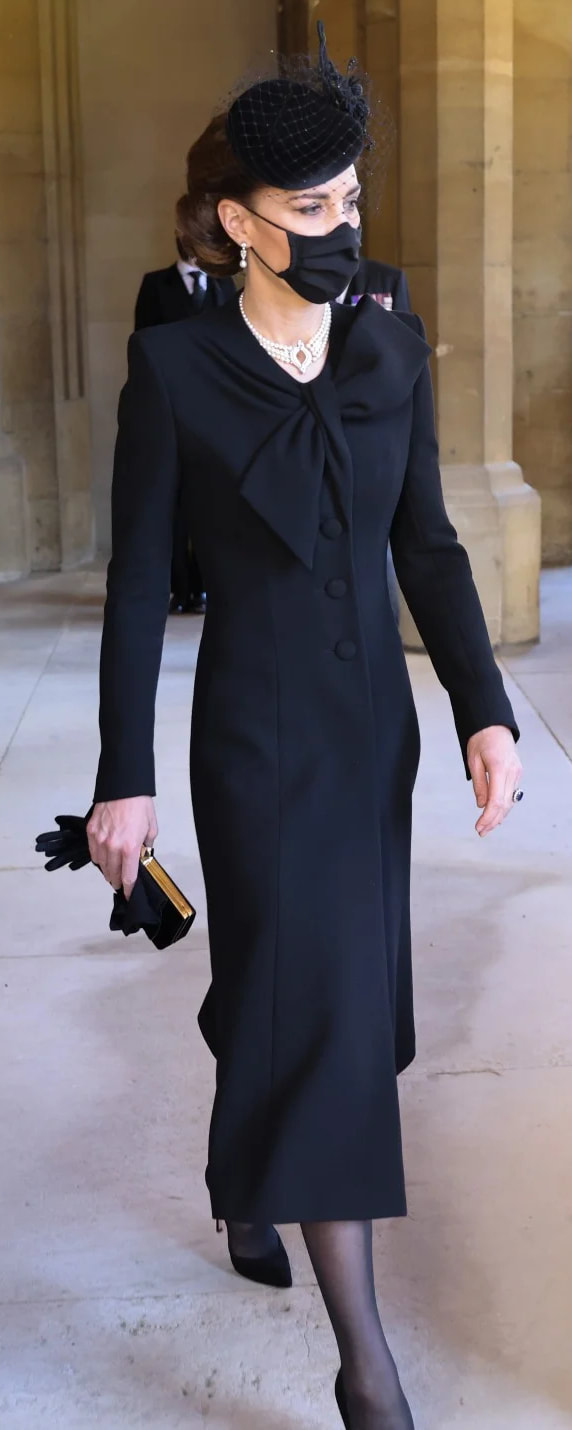 Catherine Walker Black Beau Tie Wool Coat as seen on Kate Middleton, The Duchess of Cambridge.
