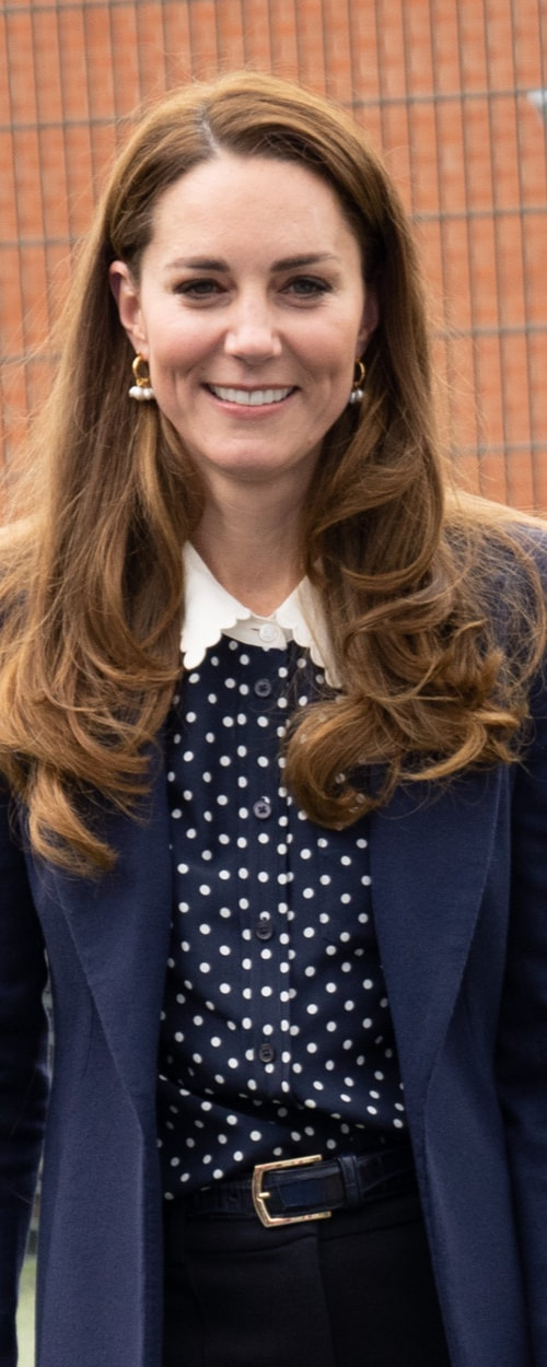 Tory Burch Scallop-Edged Polka-Dot Shirt as seen on Kate Middleton, The Duchess of Cambridge.