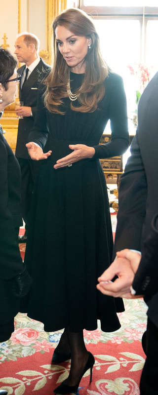 Emilia Wickstead Jorgie Ruched Crepe Dress in Black as seen on Kate Middleton, The Princess of Wales.