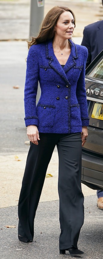 Chanel 1995 Trimmed Double-Breasted Jacket in Cobalt Blue as seen on Kate Middleton, Princess of Wales.