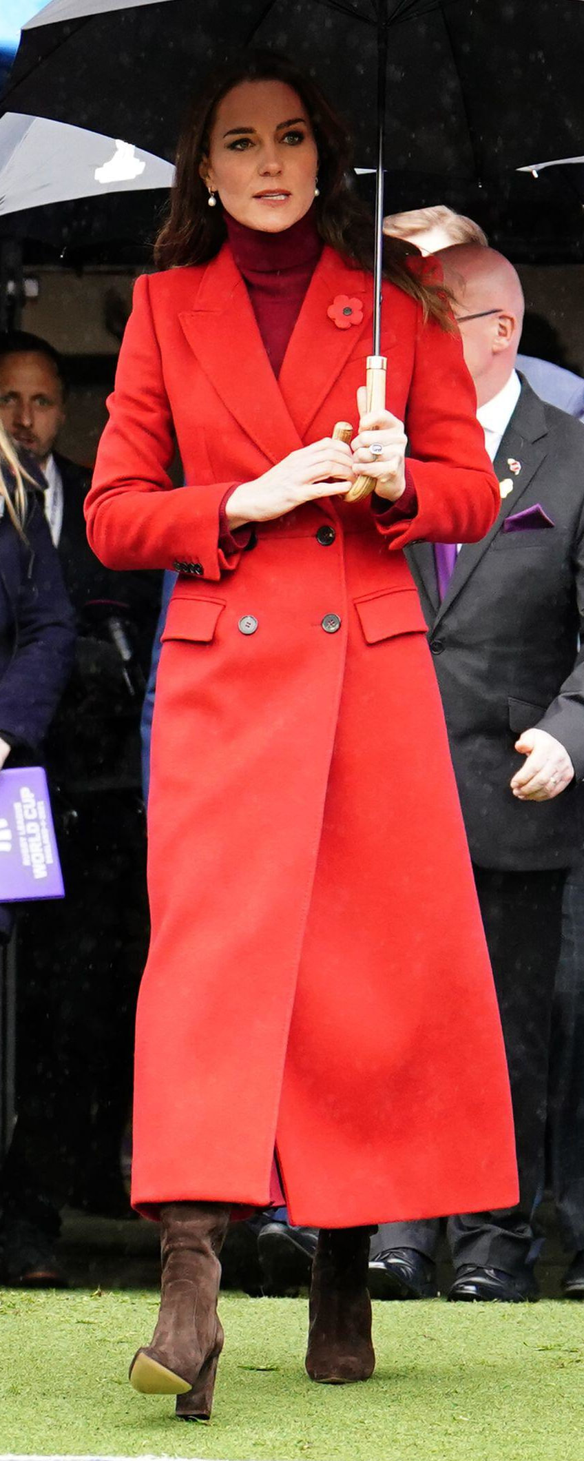 Kiltane Cashmere Polo Neck Jumper in Bordeaux as seen on Kate Middleton, Princess of Wales.