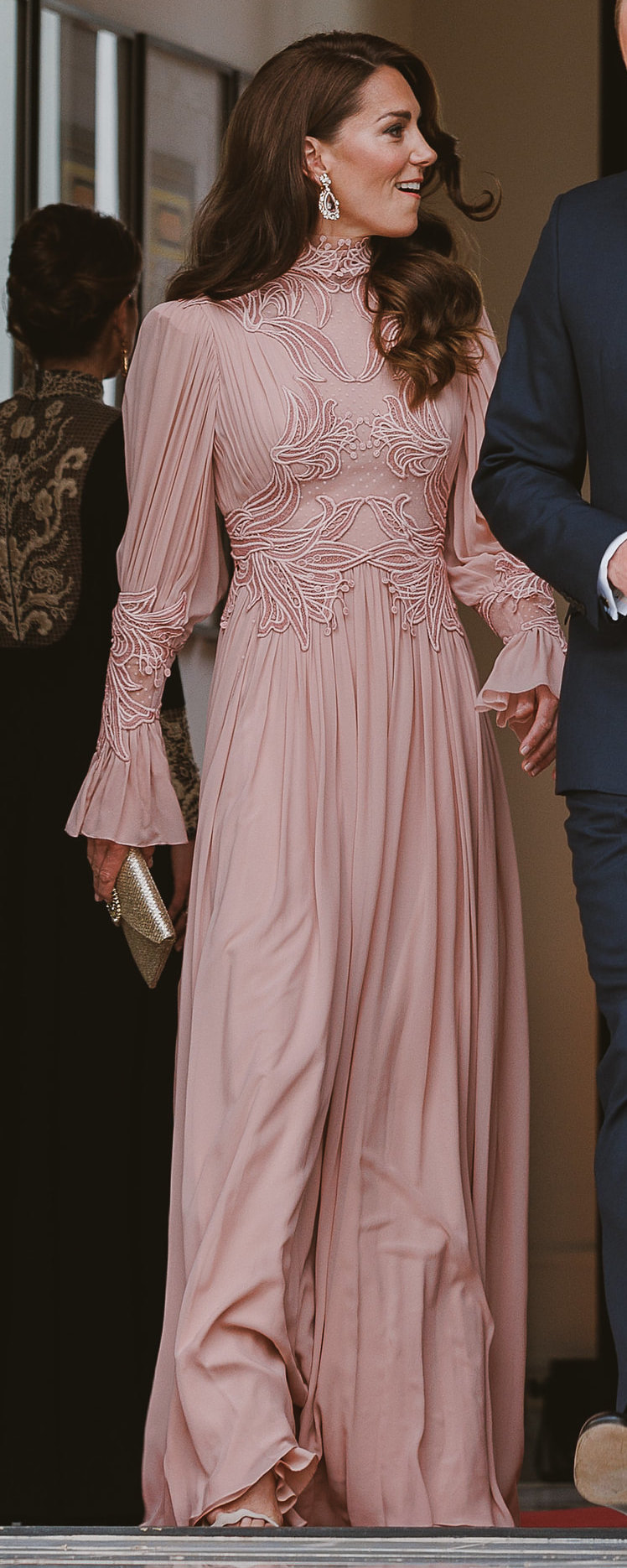 Elie Saab Embroidered Billow Gown in Dusty Pink as seen on Kate Middleton, Princess of Wales.