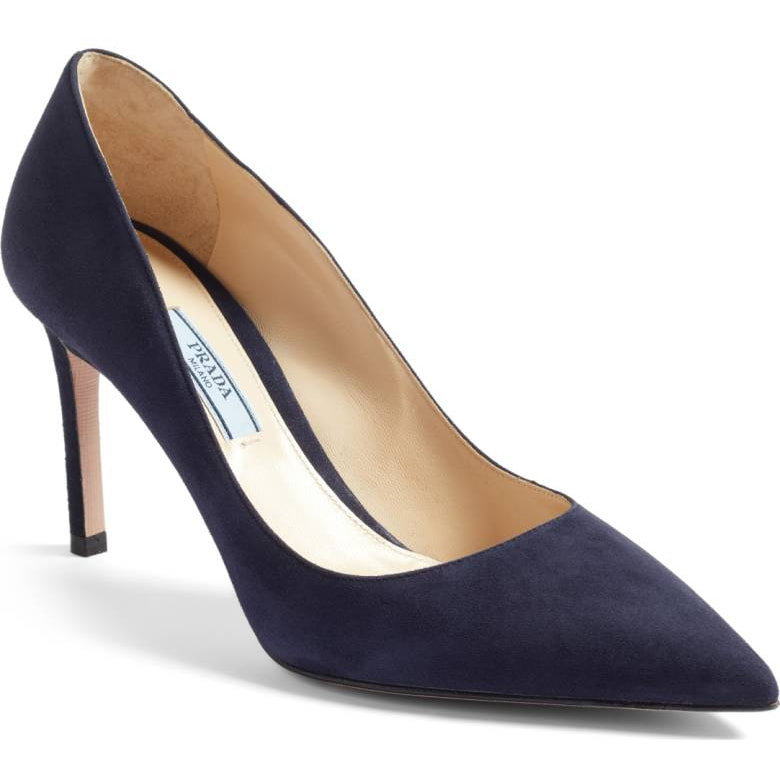 Prada Pointy Toe Navy Suede Pumps - Kate Middleton Shoes - Kate's Closet