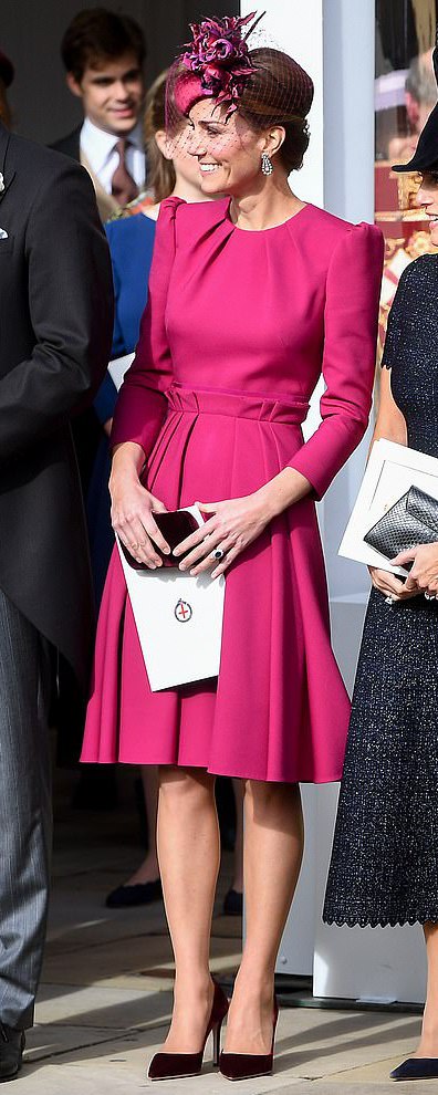 Prada Burgundy Velvet Pumps as seen on Kate Middleton, The Duchess of Cambridge at Wedding of Princess Eugenie and Jack Brooksbank