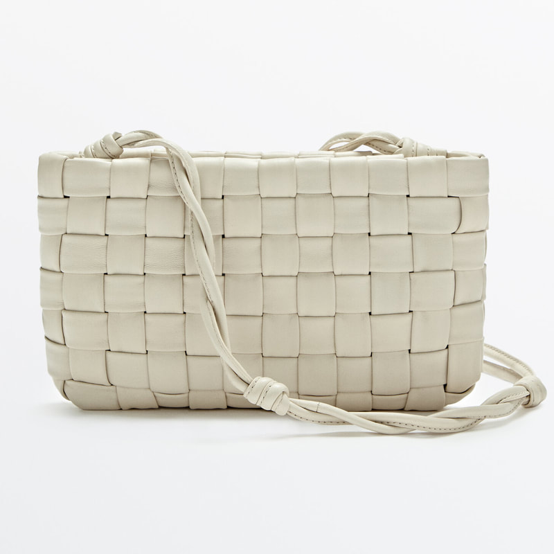 Massimo Dutti Woven Leather Clutch-Style Handbag in White