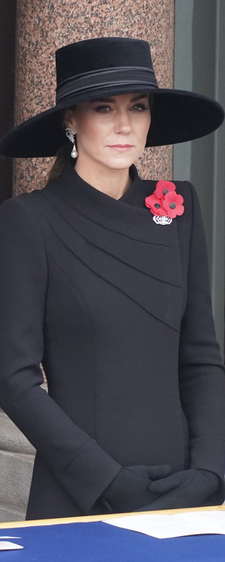 Philip Treacy Black Wide Brim Felt Hat with Chinese Braided Ribbon as seen on Kate Middleton, Princess of Wales.