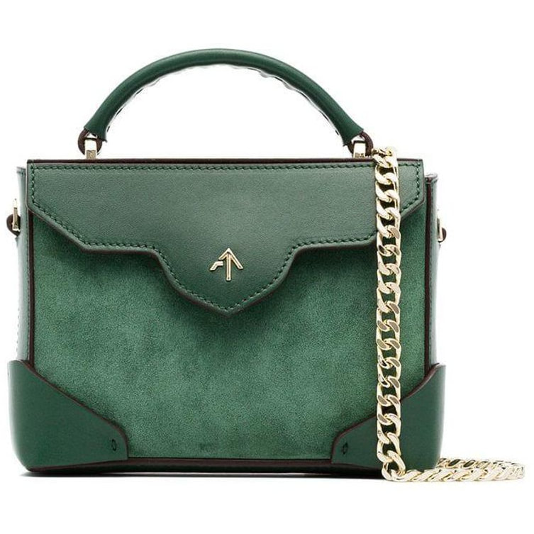 Manu Atelier Micro Bold Leather Top Handle Bag in Green