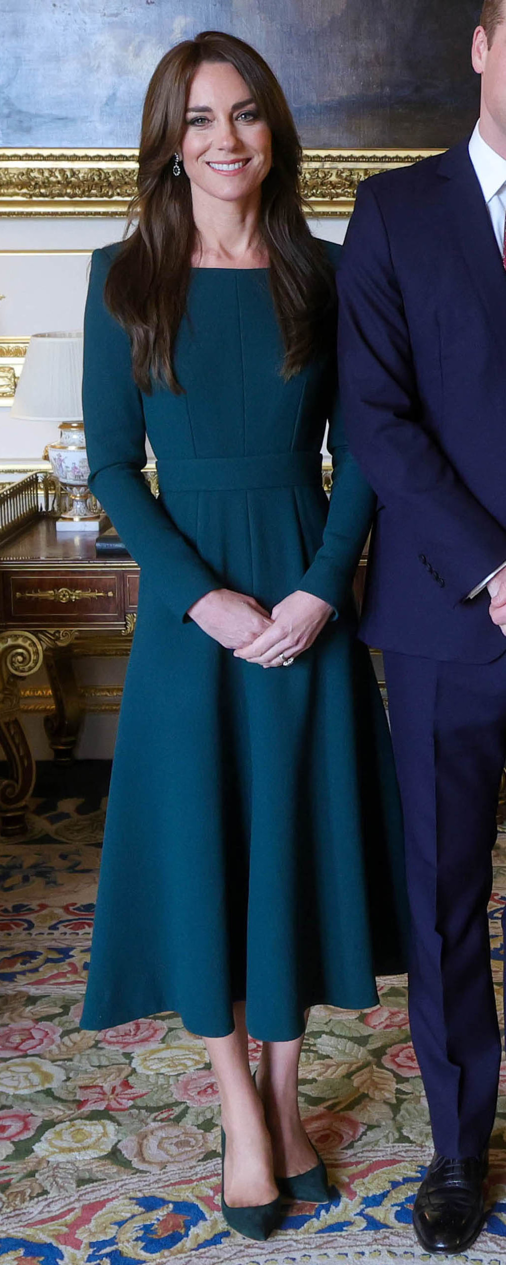 Emilia Wickstead Kate Midi Dress in Teal as seen on Kate Middleton, Princess of Wales.