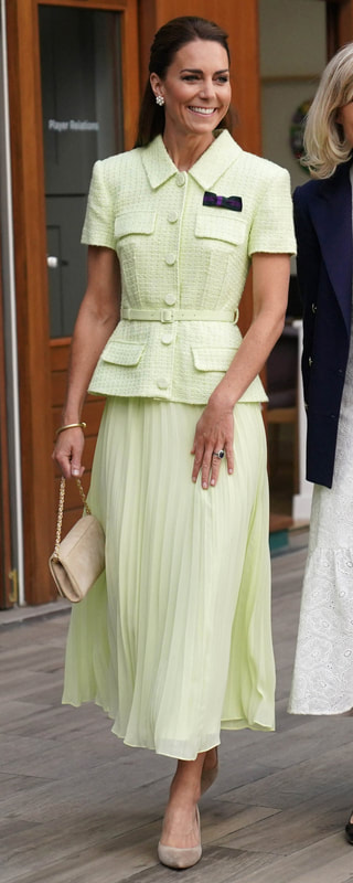 Self-Portrait Boucle Collared Chiffon Midi Dress in Lime as seen on Kate Middleton, Princess of Wales.