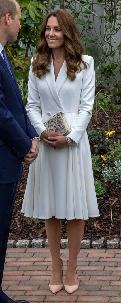 Alexander McQueen A-Line Crepe Coatdress in White as seen on Kate Middleton, The Duchess of Cambridge.