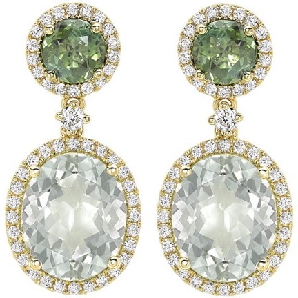 Kiki McDonough Green Tourmaline, Green Amethyst and Diamond Earrings