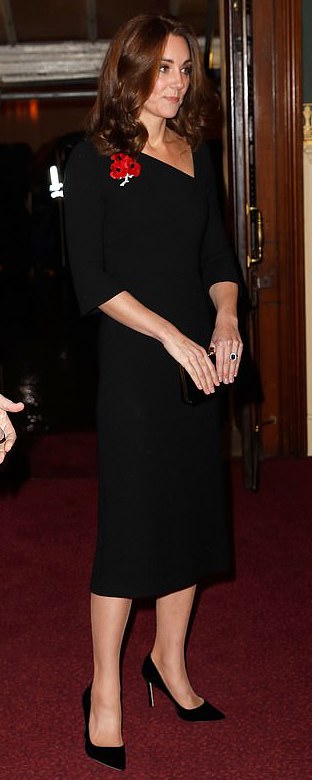 Roland Mouret Black Asymmetric Neck Dress as seen on Kate Middleton, The Duchess of Cambridge at Festival of Remembrance 2018