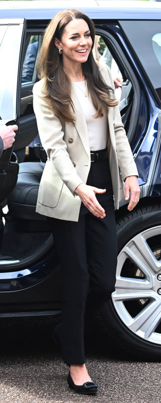 Boden Pointed Ballet Flats in Black Suede as seen on Kate Middleton,  Princess of Wales.