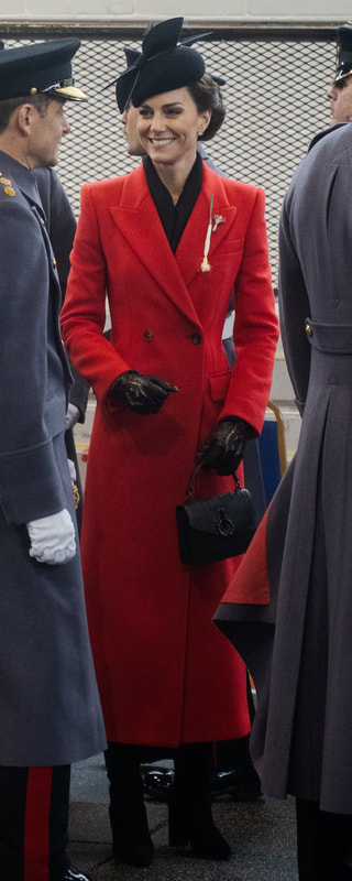 Alexander McQueen Slim-Fit Midi Coat in Red as seen on Kate Middleton, Princess of Wales.