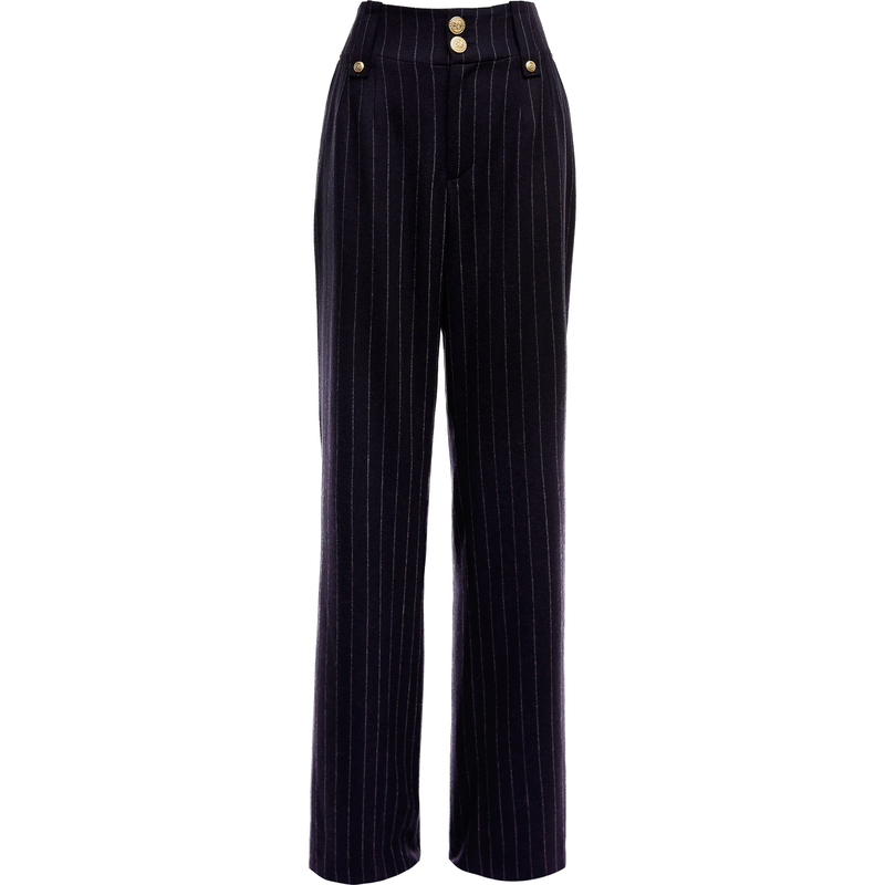 Holland Cooper Navy Chalk Pin Stripe High Waisted Straight Trouser