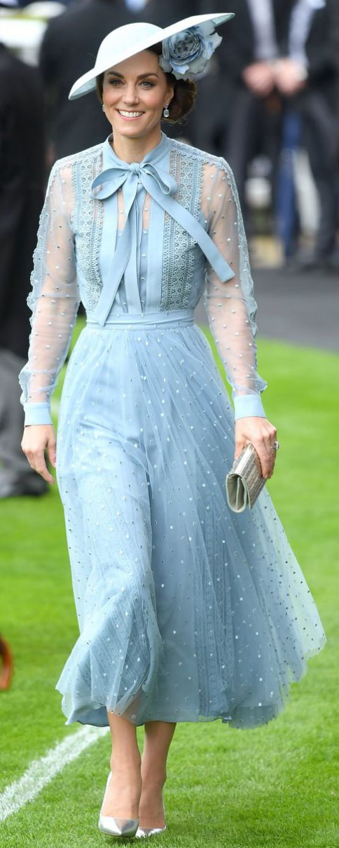Elie Saab Embroidered Tulle Midi Skirt in Blue as seen on Kate Middleton, Princess of Wales.