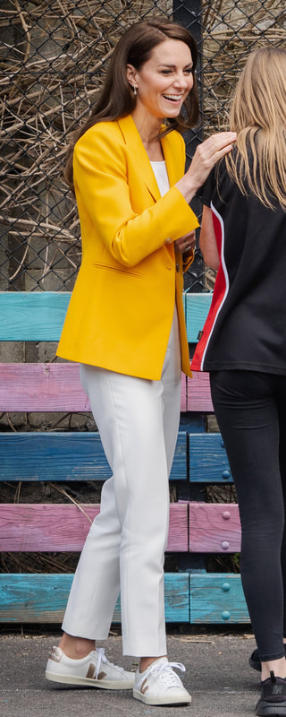 LK Bennett Mya Tailored Jacket in Bright Yellow​ as seen on Kate Middleton, Princess of Wales.