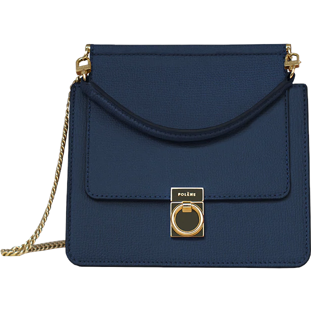Polène Paris No 7 Mini Bag in Blue Grain Leather
