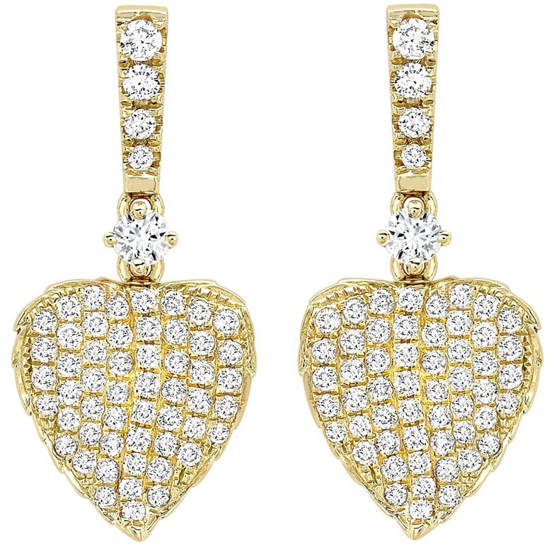 KIKI Lauren Yellow Gold Diamond Pave Leaf Earrings