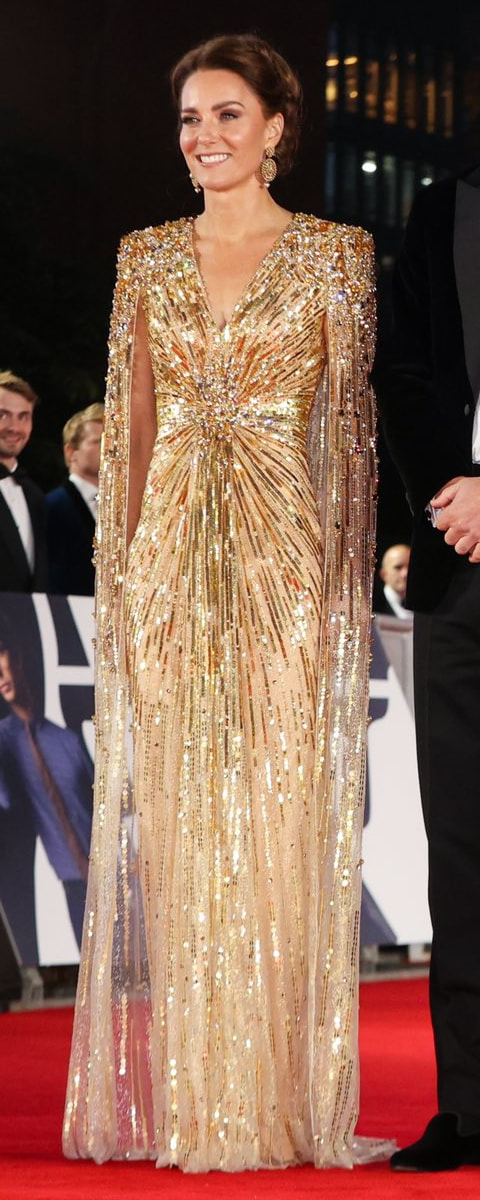 Jenny Packham Goldfinger Cape Gown as seen on Kate Middleton, Duchess of Cambridge.