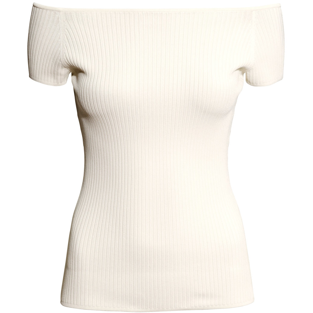 H&M Off-The-Shoulder Rib Knit Top in White