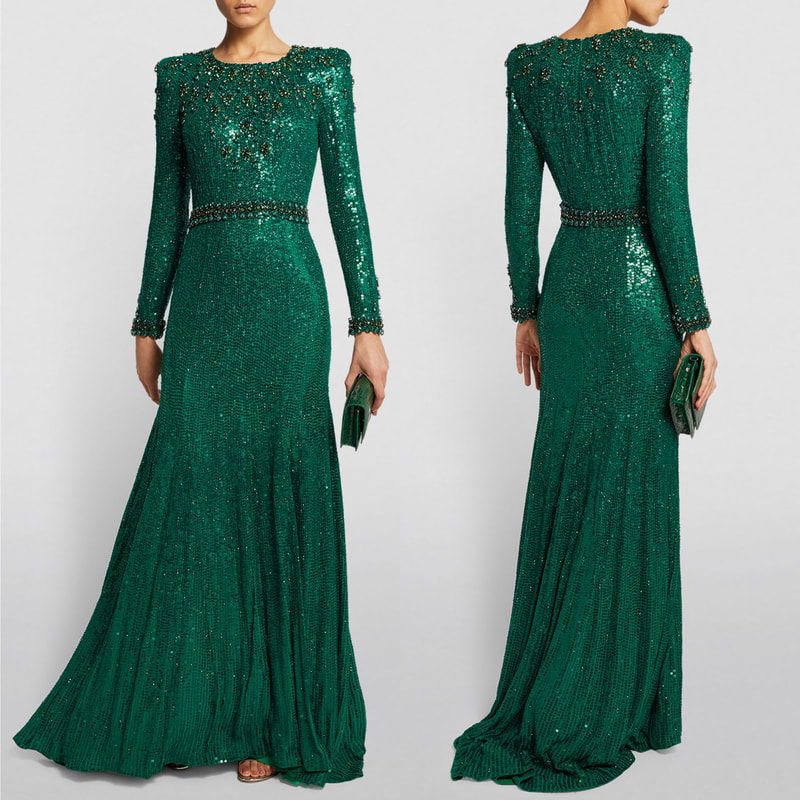 Jenny Packham 'Tenille' Green Sequin Embellished Gown