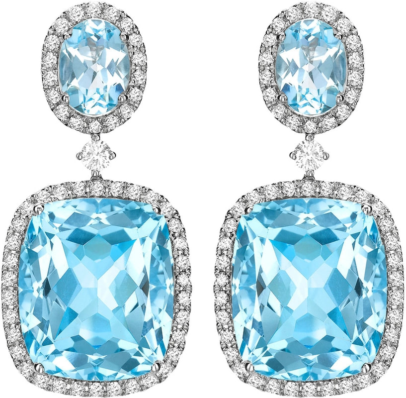 Kiki McDonough Blue Topaz and Diamond Drop Earrings
