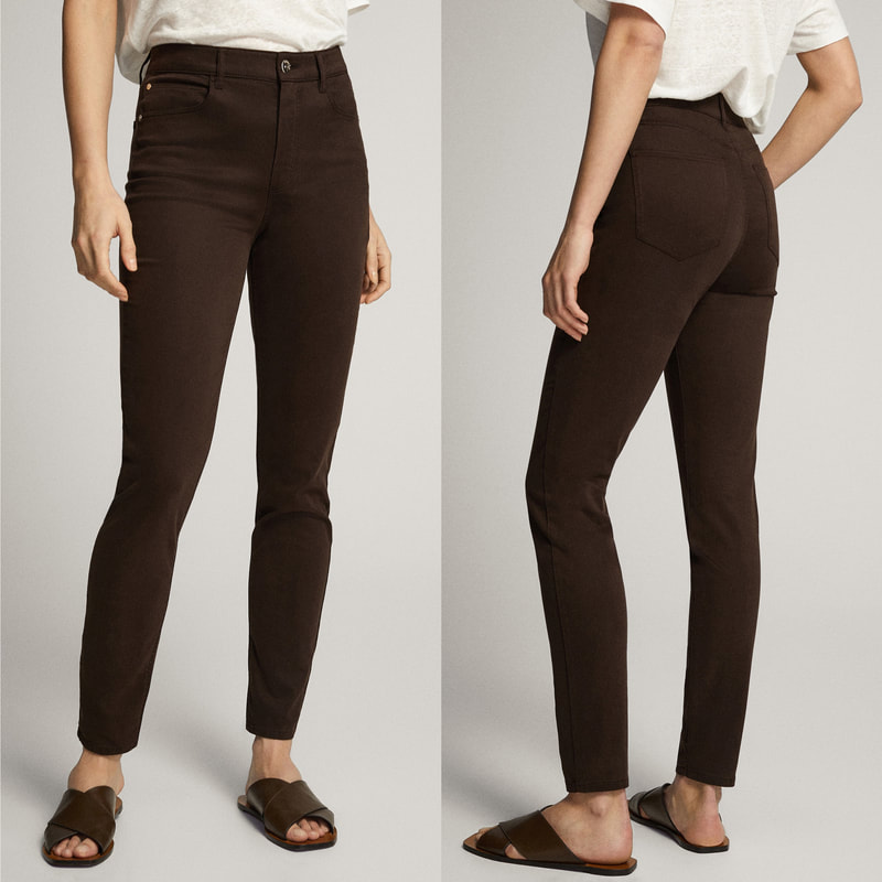 Massimo Chocolate Skinny Fit High-Rise Satin Trousers - Kate Middleton Jeans - Kate's Closet