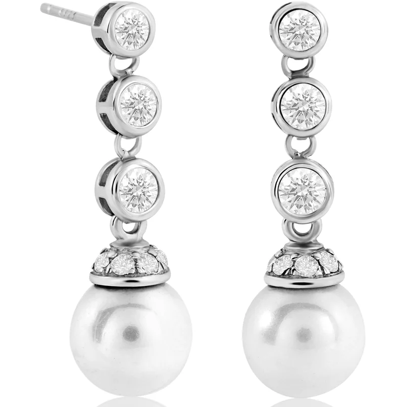 Heavenly London Imitation Pearl & Diamond Earrings