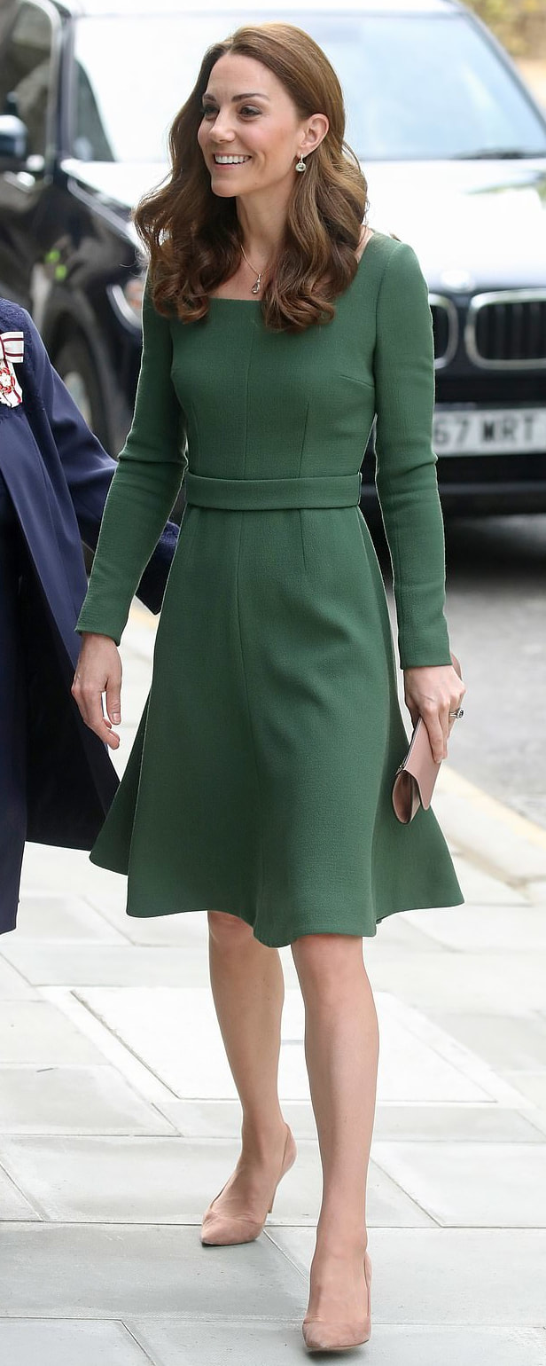 Emilia Wickstead 'Kate' Green Square Neck Dress as seen on Kate Middleton, The Duchess of Cambridge