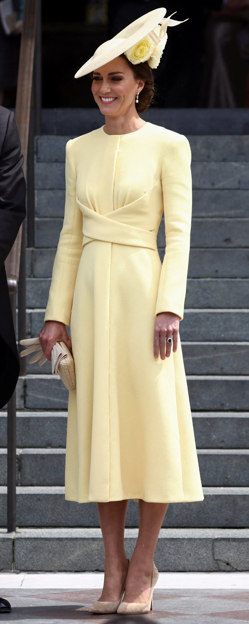 Emilia Wickstead Elta Coatdress in Pastel Yellow as seen on Kate Middleton, Duchess of Cambridge.