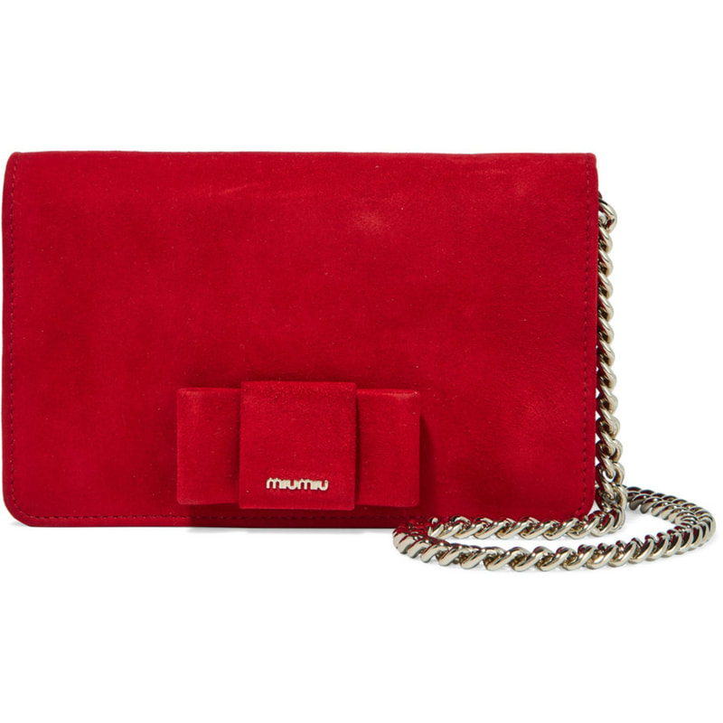 Miu Miu Bow-Embellished Shoulder Bag in Red Suede