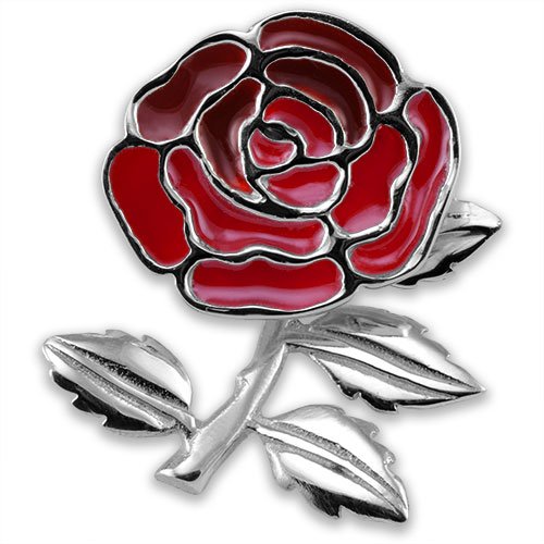 England Rugby red enamel rose brooch in sterling silver