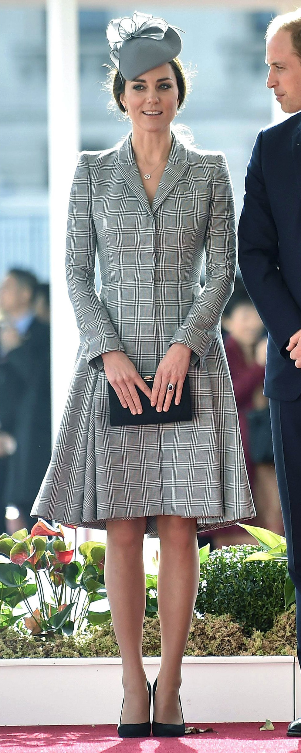 Jenny Packham Roxy Clutch in Black Suede as seen on Kate Middleton, the Duchess of Cambridge.