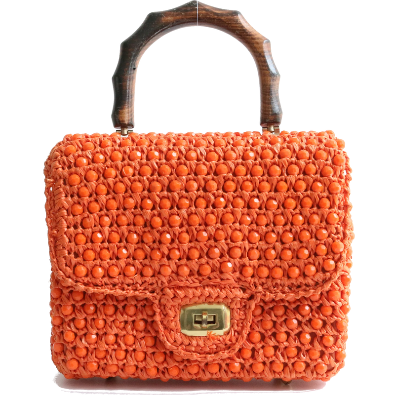 Willow Hilson Vintage Raffia Beaded Bag in Orange - Kate Middleton Handbags  - Kate's Closet