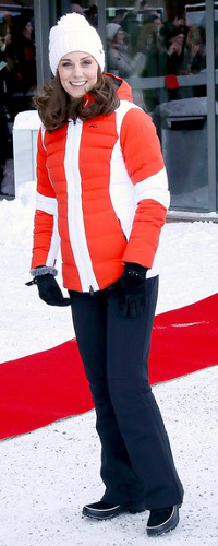 Kjus Duana Orange Quilted Down Jacket as seen on Kate Middleton, The Duchess of Cambridge.
