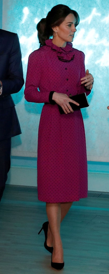Oscar de la Renta Fuchsia Pink Vintage Polka Dot Dress as seen on Kate Middleton, The Duchess of Cambridge.