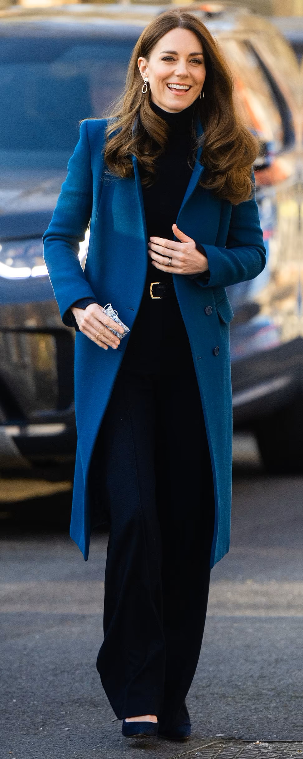 Hobbs Lara Merino Wool Roll Neck Sweater in Navy as seen on Kate Middleton, The Duchess of Cambridge.