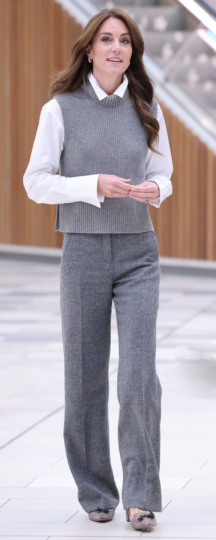Sezane Martin Wool Trousers in Mottled Grey as seen on Kate Middleton, Princess of Wales.