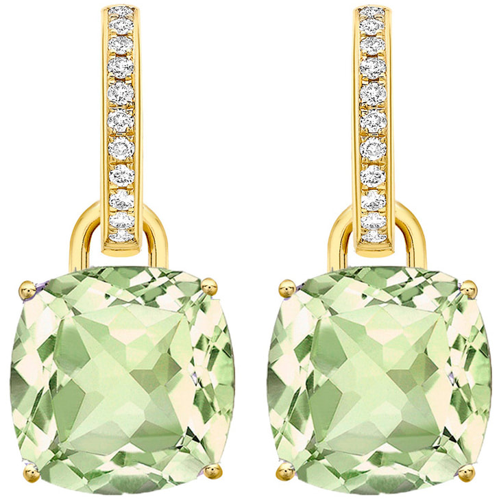 Kiki Green Amethyst Cushion & Diamond Earrings