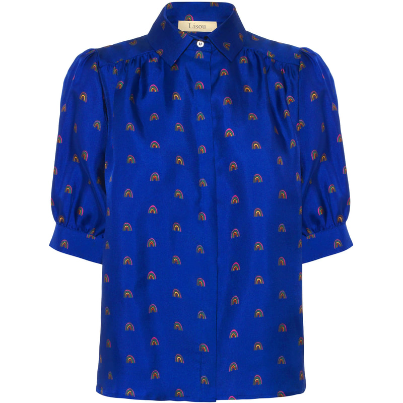 Lisou Betty Rainbow Print Silk Shirt in Blue