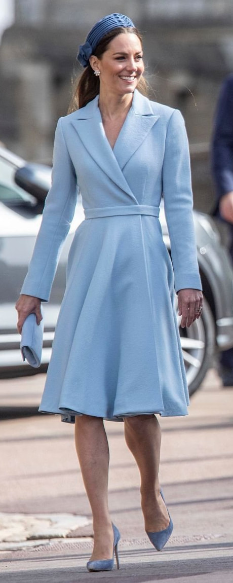 Emmy London Natasha Clutch in Duck Egg Blue Suede as seen on Kate Middleton, The Duchess of Cambridge.