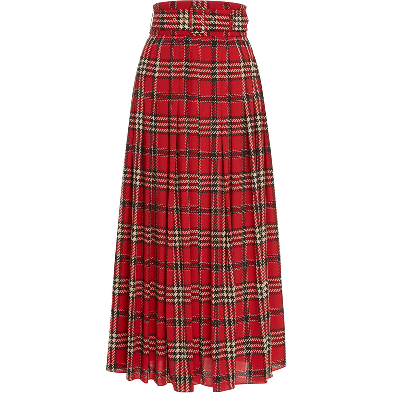 Emilia Wickstead 'Pris' Red Tartan Pleated Midi Skirt