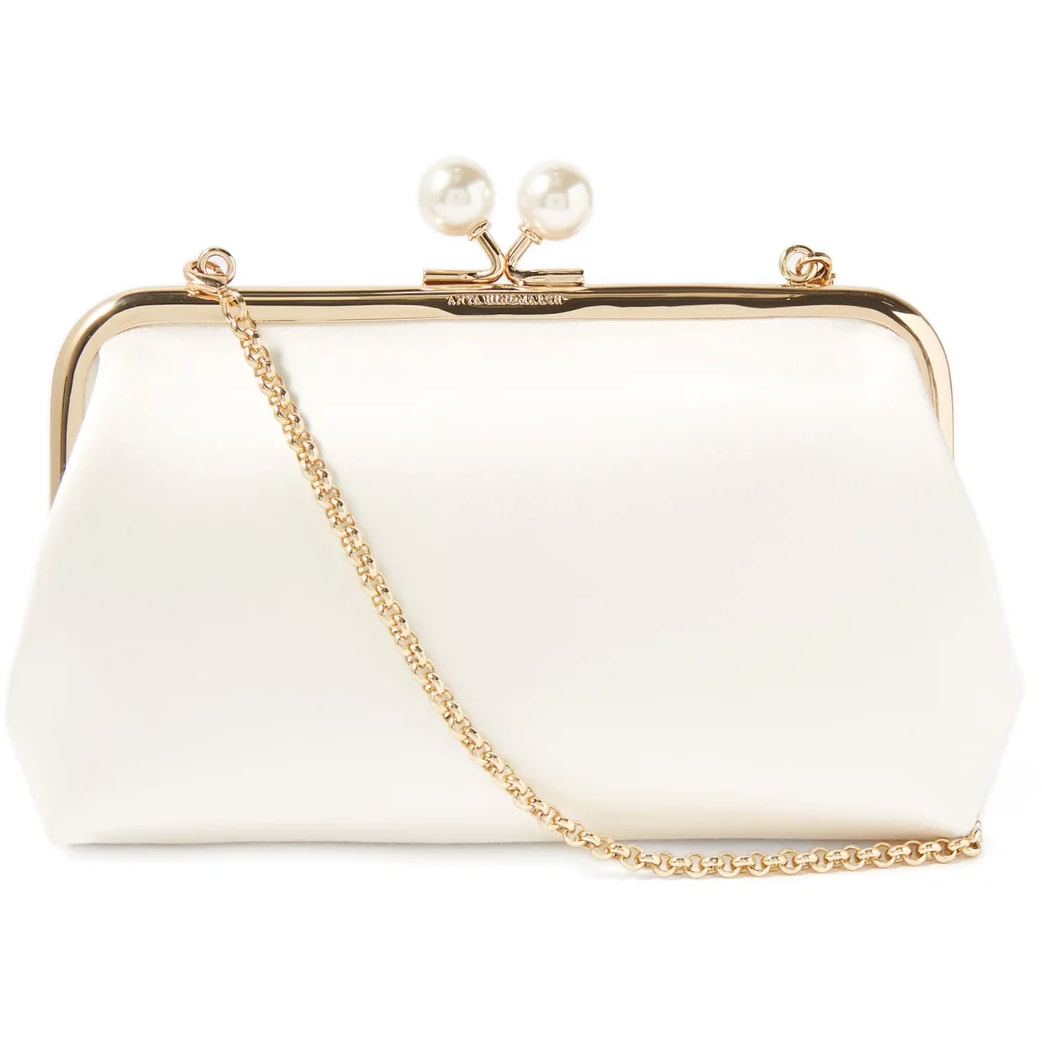 ivory Anya Hindmarch Maud Pearl-Embellished Satin Clutch Bag