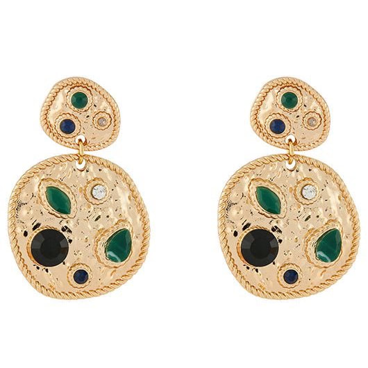 Accessorize hammered disc drop earrings with stones