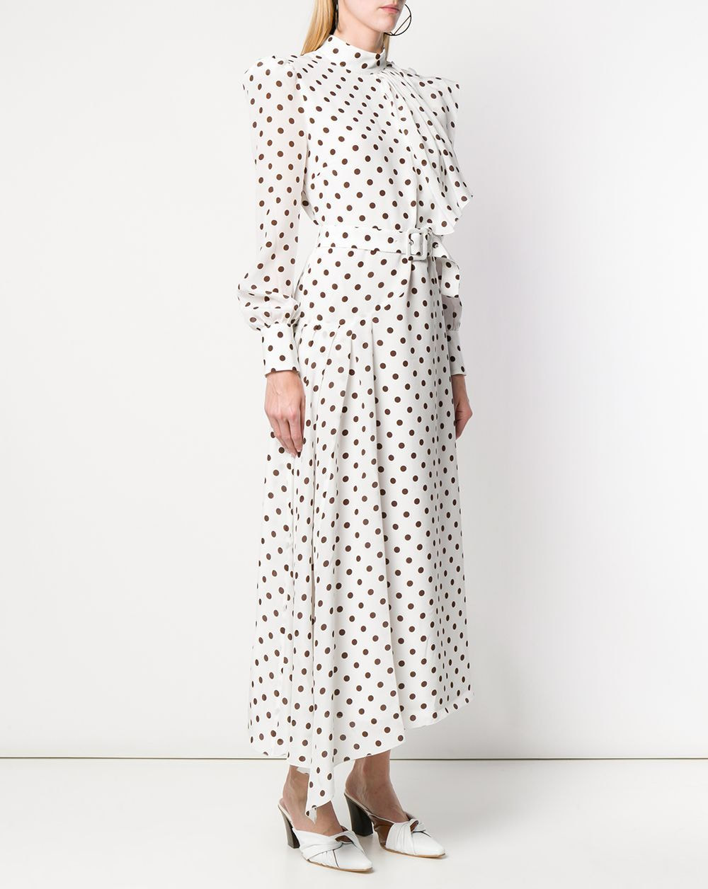 Alessandra Rich Asymmetric polka-dot silk crepe de chine dress in white