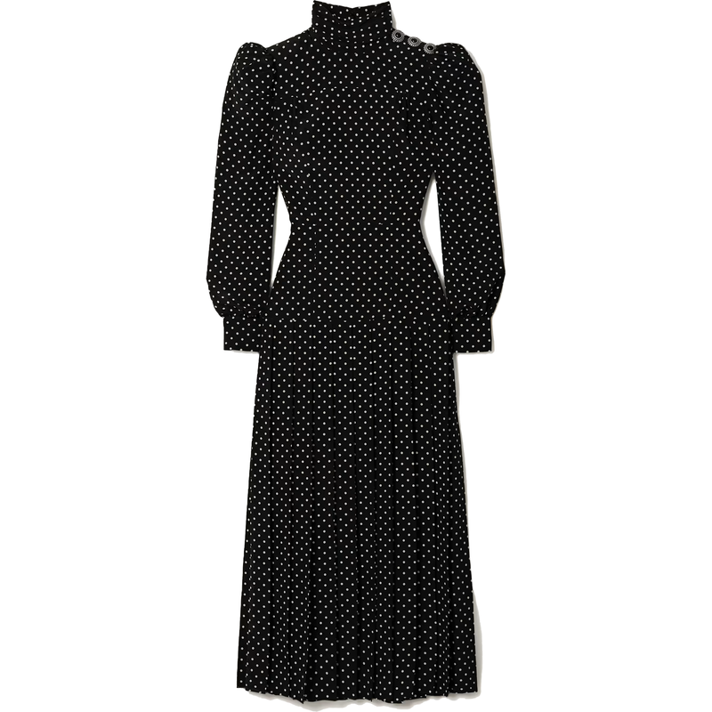 Alessandra Rich Polka-Dot Pleated Midi Dress in Black