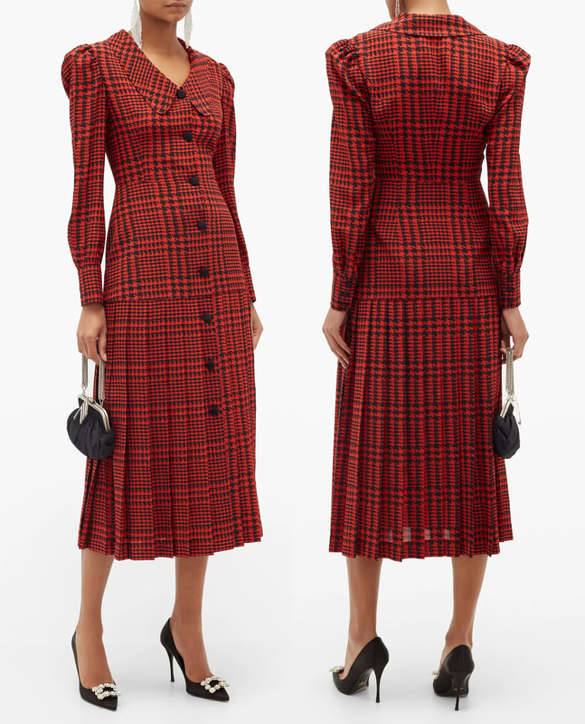 Alessandra Rich red & black pleated houndstooth midi dress