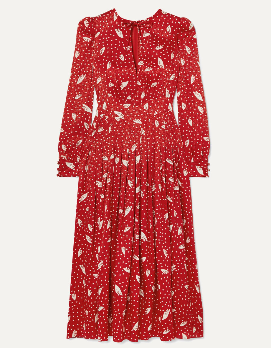 Alessandra Rich AW19 red and white polka dot silk dress