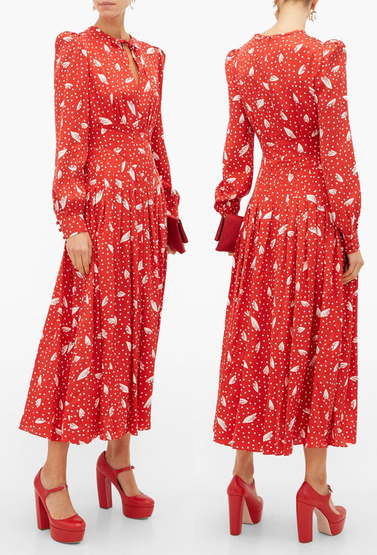 Alessandra Rich AW19 red and white polka dot silk dress